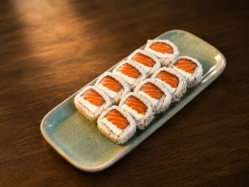 Prato com peças de salmão do Vera Sushi Lounge em Sapucaia do Sul